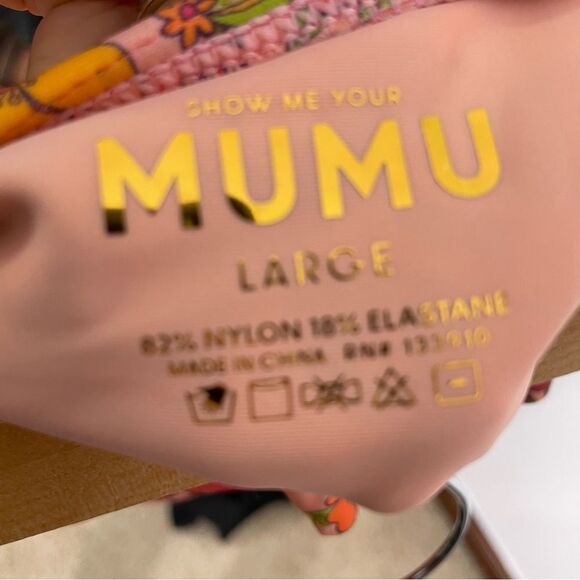 Show Me Your Mumu Pink w Orange and Yellow Floral Ruffle Detail Swimsuit Bottoms - Picture 3 of 3